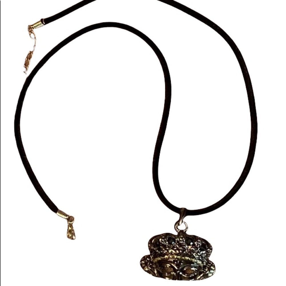 Hand Crafted Crown Mask Masquerade Necklace on Velvet Carnival Rio Regal - Picture 2 of 5